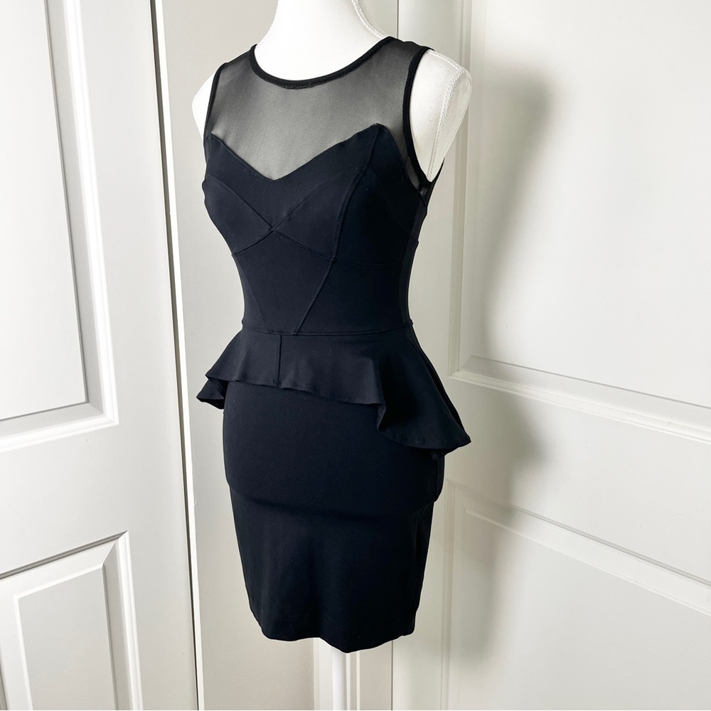 Bebe Glam Black Sleeveless Peplum Cocktail Dress w/ Illusion Neckline - XXS - Picture 4 of 13